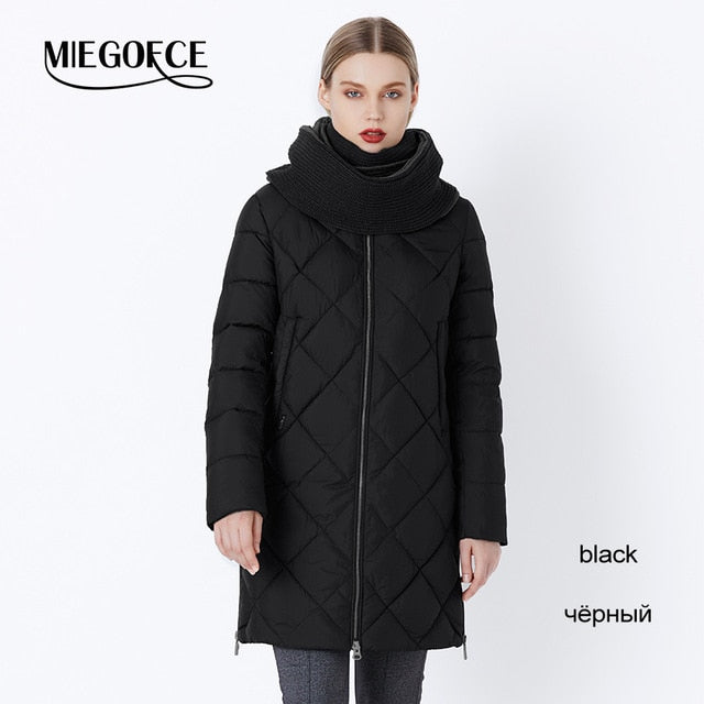 MIEGOFCE 2018 New Winter Women's Bio Fluff Outerwear Parkas Fashion Style High Quality Jacket With Scarf Warm Women Coat